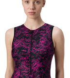 Women's Endurance10 Printed Closedback Swimdress With Boyleg - Black & Electric Pink