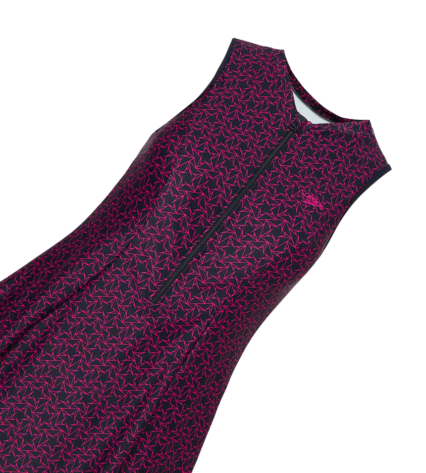 Women's Endurance10 Printed Closedback Swimdress With Boyleg - True Navy & Electric Pink