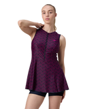 Women's Endurance10 Printed Closedback Swimdress With Boyleg - True Navy & Electric Pink
