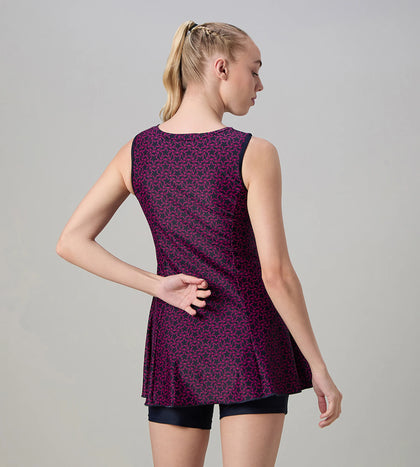 Women's Endurance10 Printed Closedback Swimdress With Boyleg - True Navy & Electric Pink