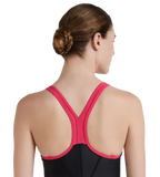 Women's Endurance 10 Essential Panel Racerback Legsuit Swimwear - Black & Raspberry Fill