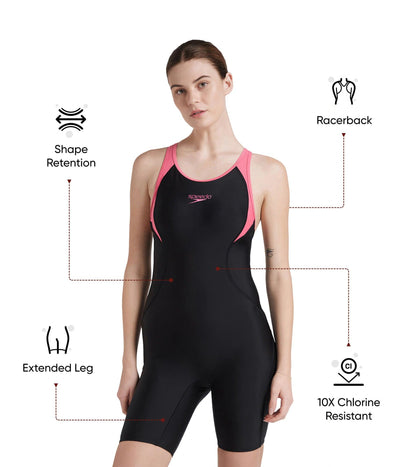 Women's Endurance 10 Essential Panel Racerback Legsuit Swimwear - Black & Fandango Pink