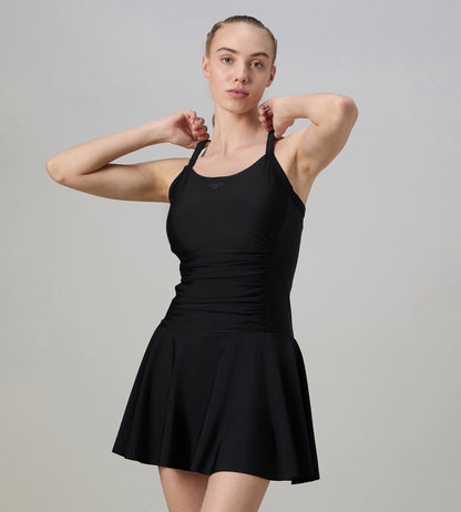 Women's Endurance10 Ruched Racerback Swimdress With Boyleg - Black
