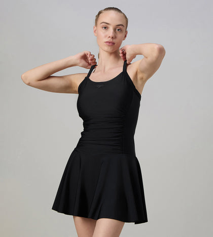 Women's Endurance10 Ruched Racerback Swimdress With Boyleg - Black