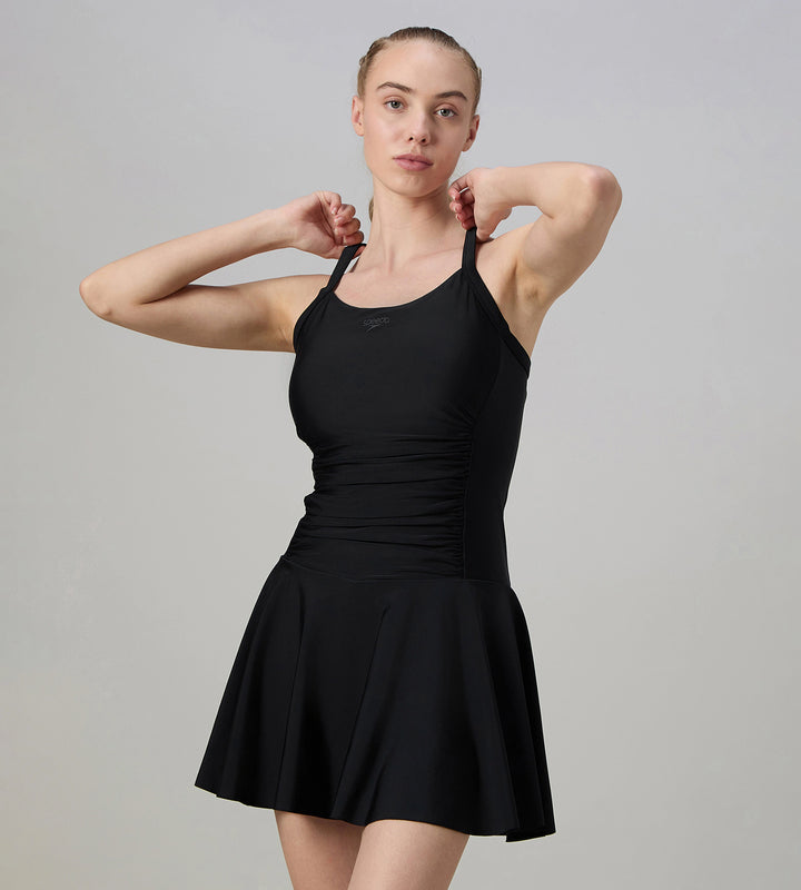 Women's Endurance10 Ruched Racerback Swimdress With Boyleg - Black