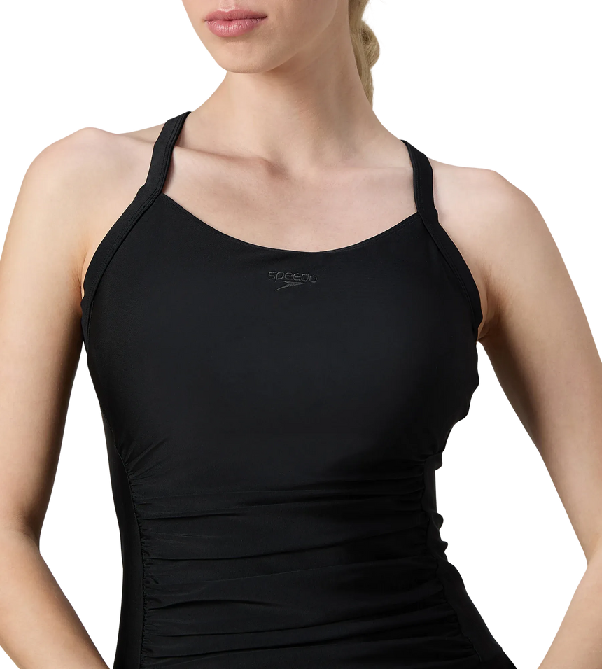 Women's Endurance10 Ruched Racerback Swimdress With Boyleg - Black