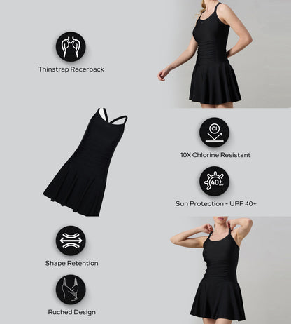 Women's Endurance10 Ruched Racerback Swimdress With Boyleg - Black