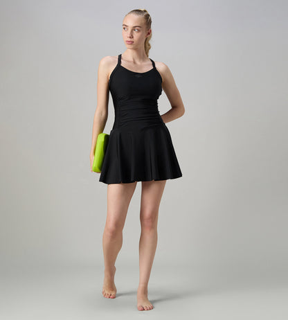 Women's Endurance10 Ruched Racerback Swimdress With Boyleg - Black
