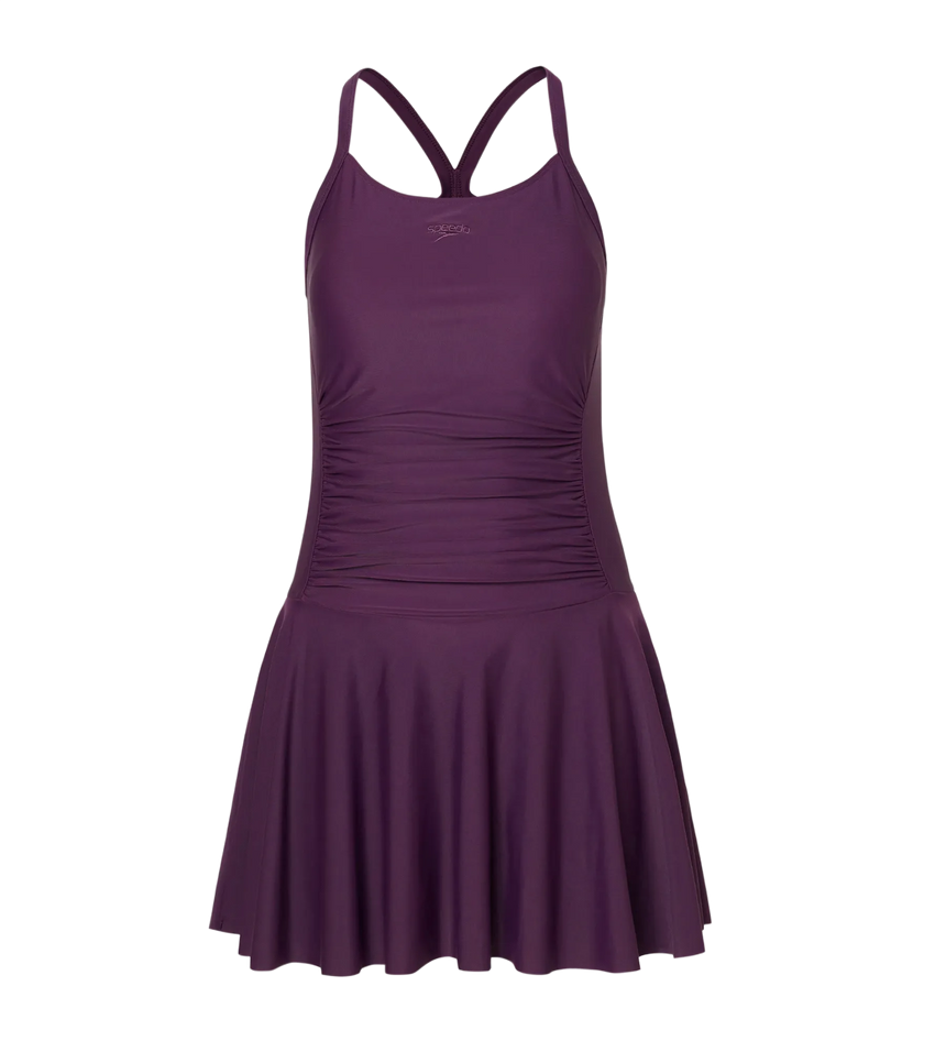 Women's Enduraflex Ruched Racerback Swimdress With Boyleg - Plum Dandy