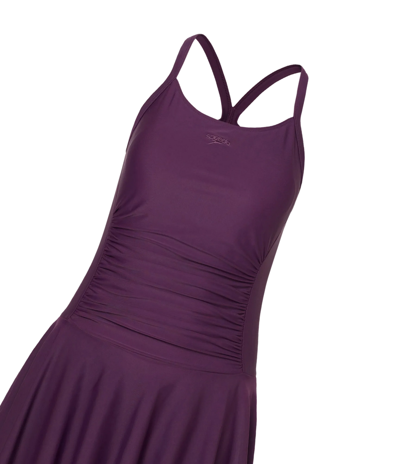 Women's Enduraflex Ruched Racerback Swimdress With Boyleg - Plum Dandy