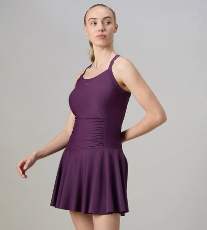 Women's Enduraflex Ruched Racerback Swimdress With Boyleg - Plum Dandy