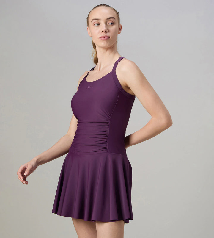Women's Enduraflex Ruched Racerback Swimdress With Boyleg - Plum Dandy