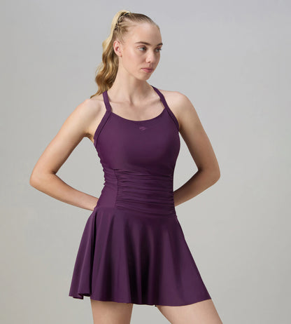 Women's Enduraflex Ruched Racerback Swimdress With Boyleg - Plum Dandy