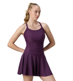 Women's Enduraflex Ruched Racerback Swimdress With Boyleg - Plum Dandy