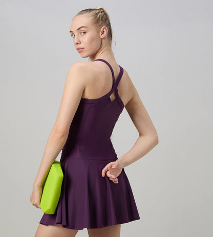 Women's Enduraflex Ruched Racerback Swimdress With Boyleg - Plum Dandy