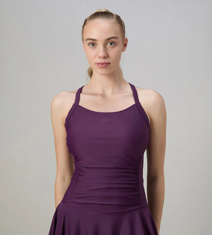 Women's Enduraflex Ruched Racerback Swimdress With Boyleg - Plum Dandy