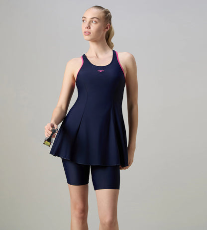 Women's Endurance10 Racerback Swimdress With Kneeleg - True Navy & Margarita Pink