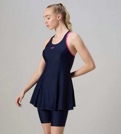 Women's Endurance10 Racerback Swimdress With Kneeleg - True Navy & Margarita Pink