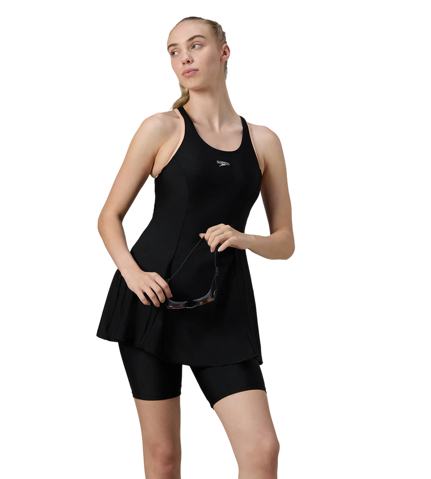 Women's Endurance10 Racerback Swimdress With Kneeleg - Black & Dusty Pink