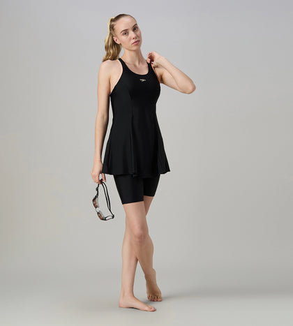 Women's Endurance10 Racerback Swimdress With Kneeleg - Black & Dusty Pink