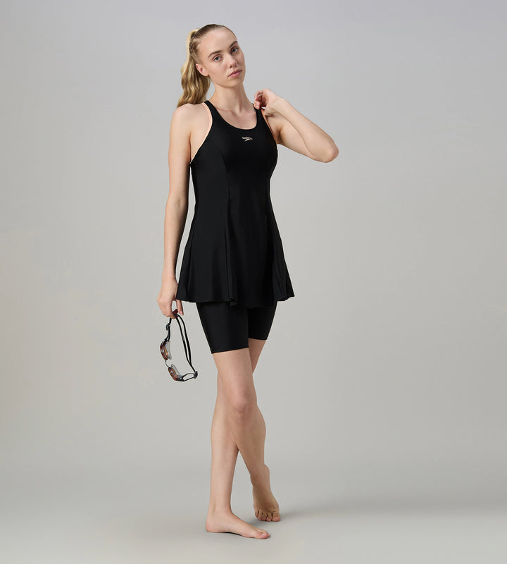 Women's Endurance10 Racerback Swimdress With Kneeleg - Black & Dusty Pink