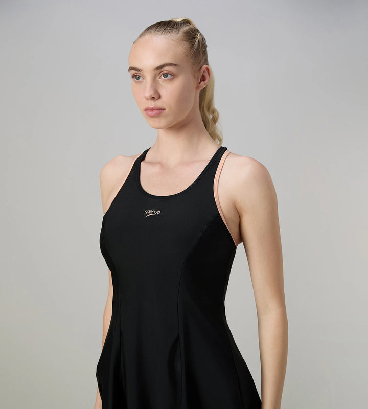 Women's Endurance10 Racerback Swimdress With Kneeleg - Black & Dusty Pink
