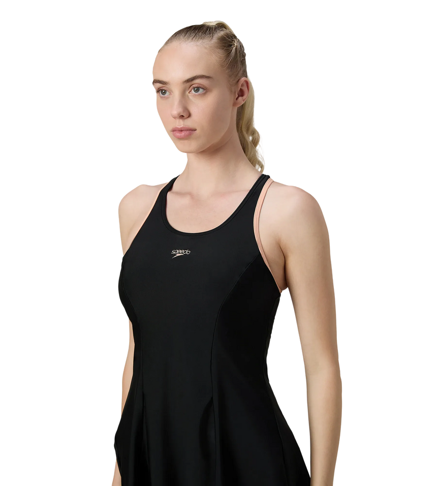 Women's Endurance10 Racerback Swimdress With Kneeleg - Black & Dusty Pink