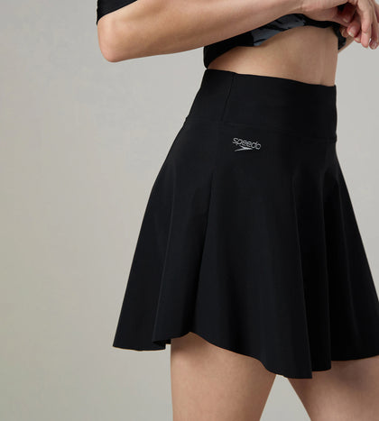 Women's Ribbed Lite Swimming Skirt With Bulit In Shorts - Black & Coin Grey