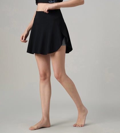 Women's Ribbed Lite Swimming Skirt With Bulit In Shorts - Black & Coin Grey