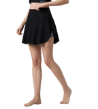 Women's Ribbed Lite Swimming Skirt With Bulit In Shorts - Black & Coin Grey