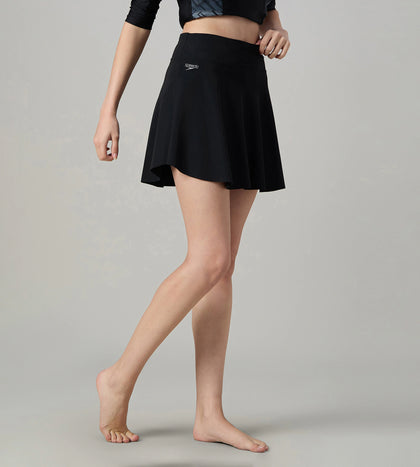 Women's Ribbed Lite Swimming Skirt With Bulit In Shorts - Black & Coin Grey