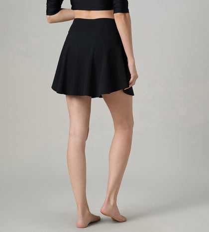 Women's Ribbed Lite Swimming Skirt With Bulit In Shorts - Black & Coin Grey