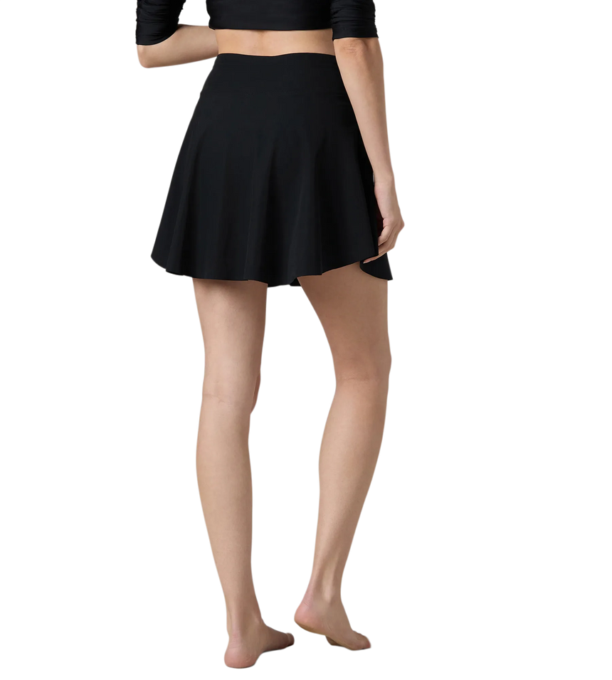 Women's Ribbed Lite Swimming Skirt With Bulit In Shorts - Black & Coin Grey