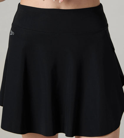 Women's Ribbed Lite Swimming Skirt With Bulit In Shorts - Black & Coin Grey