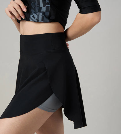 Women's Ribbed Lite Swimming Skirt With Bulit In Shorts - Black & Coin Grey