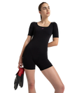 Women's Endurance+ Sleeved Myrtle U-Back Legsuit - Black & Neon Violet