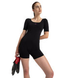 Women's Endurance+ Sleeved Myrtle U-Back Legsuit - Black & Neon Violet