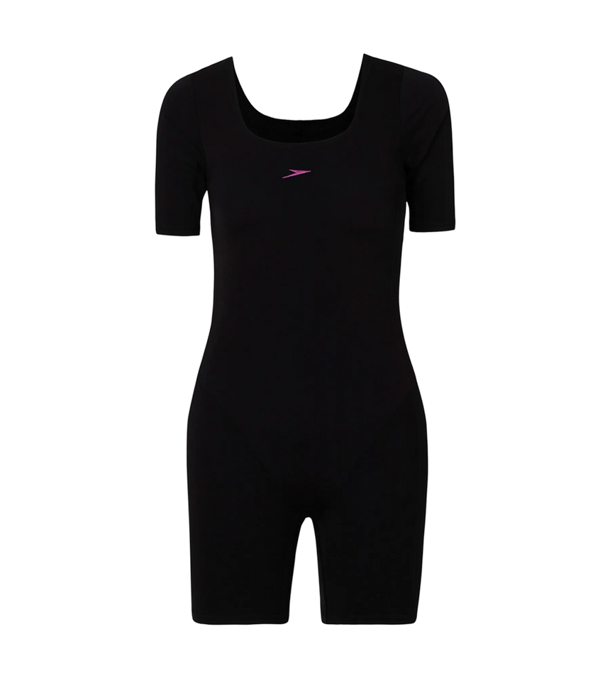 Women's Endurance+ Sleeved Myrtle U-Back Legsuit - Black & Neon Violet