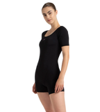 Women's Endurance+ Sleeved Myrtle U-Back Legsuit - Black & Neon Violet