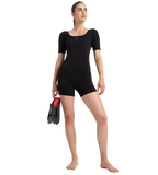 Women's Endurance+ Sleeved Myrtle U-Back Legsuit - Black & Neon Violet