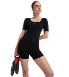 Women's Endurance+ Sleeved Myrtle U-Back Legsuit - Black & Neon Violet