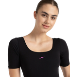 Women's Endurance+ Sleeved Myrtle U-Back Legsuit - Black & Neon Violet