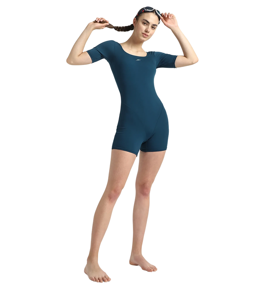 Women's Endurance+ Sleeved Myrtle Racerback Legsuit - Dark Teal & Arctic Glass
