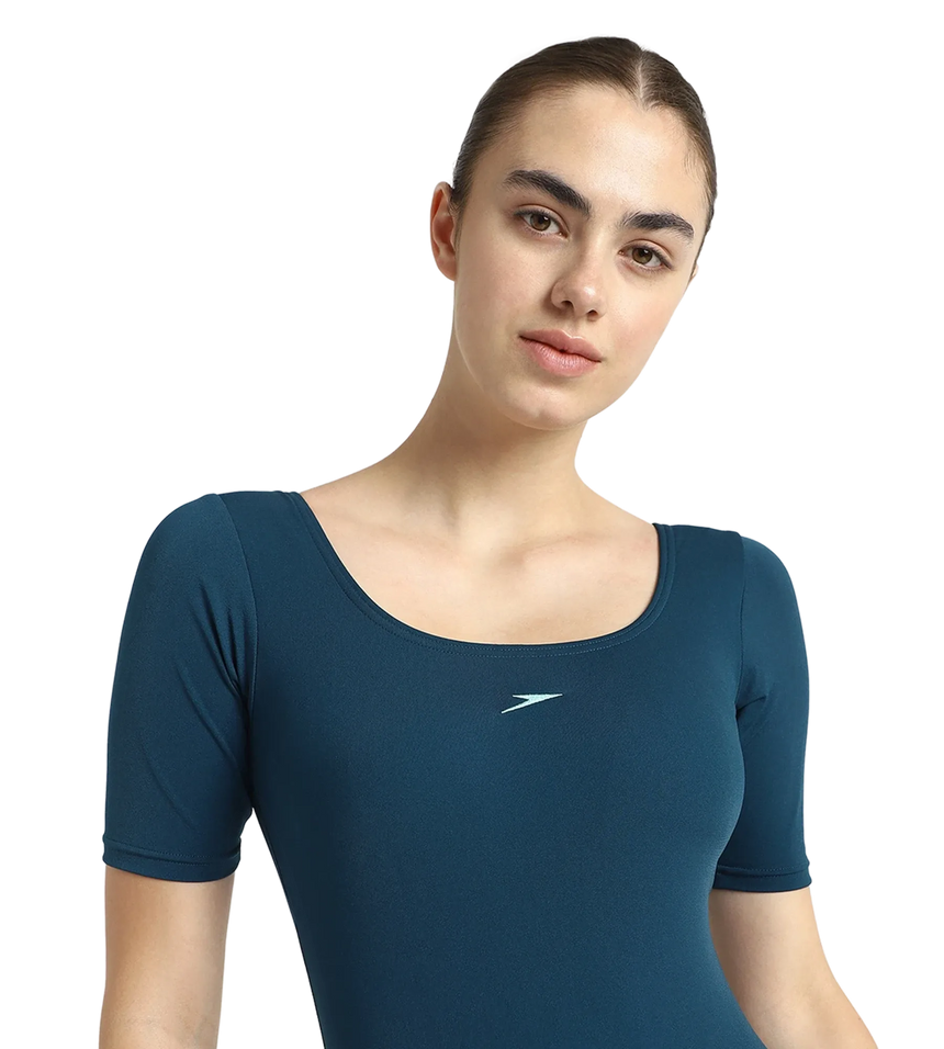 Women's Endurance+ Sleeved Myrtle Racerback Legsuit - Dark Teal & Arctic Glass