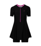 Women's Endurance10 Closedback Sleeved Swimdress With Boyleg - Black & Neon Violet