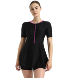 Women's Endurance10 Closedback Sleeved Swimdress With Boyleg - Black & Neon Violet
