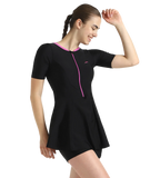 Women's Endurance10 Closedback Sleeved Swimdress With Boyleg - Black & Neon Violet