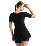 Women's Endurance10 Closedback Sleeved Swimdress With Boyleg - Black & Neon Violet
