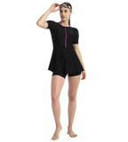 Women's Endurance10 Closedback Sleeved Swimdress With Boyleg - Black & Neon Violet