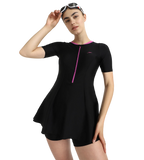Women's Endurance10 Closedback Sleeved Swimdress With Boyleg - Black & Neon Violet